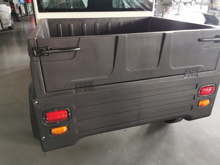 Electric cargo van tailgate hinges latches and rear lights