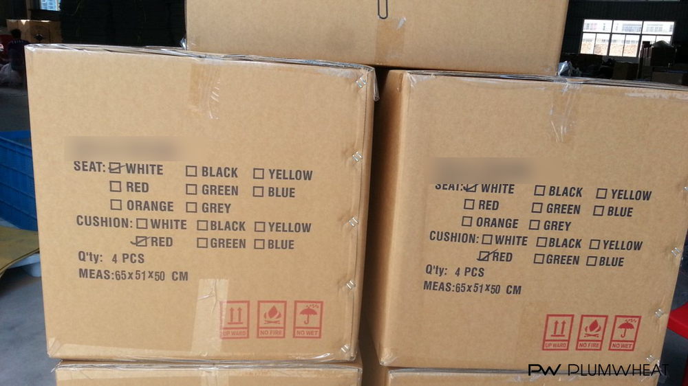 PW818 export cartons marked four pieces and 65 by 51 by 50 centimetres