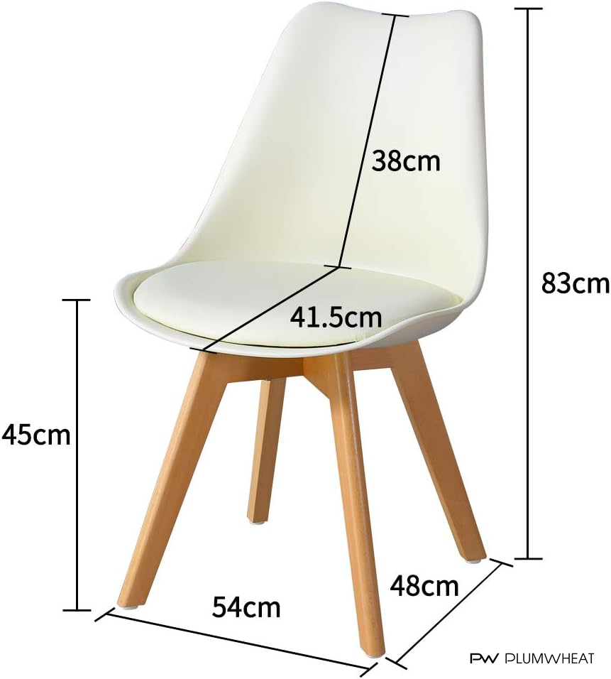 PW818 upholstered plastic dining chair with square wooden legs and confirmed dimensions