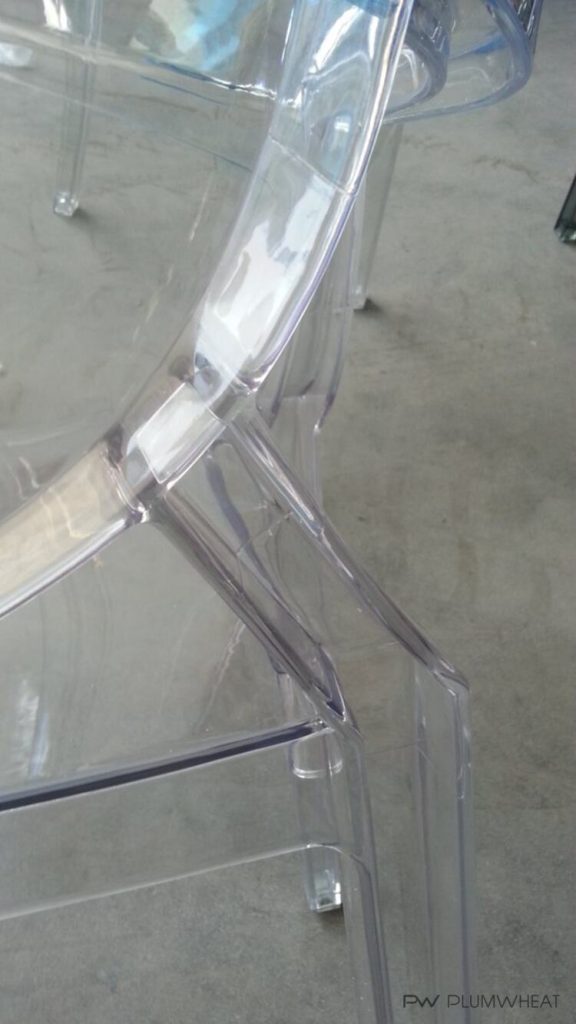 Side detail of the transparent PW855 moulded chair