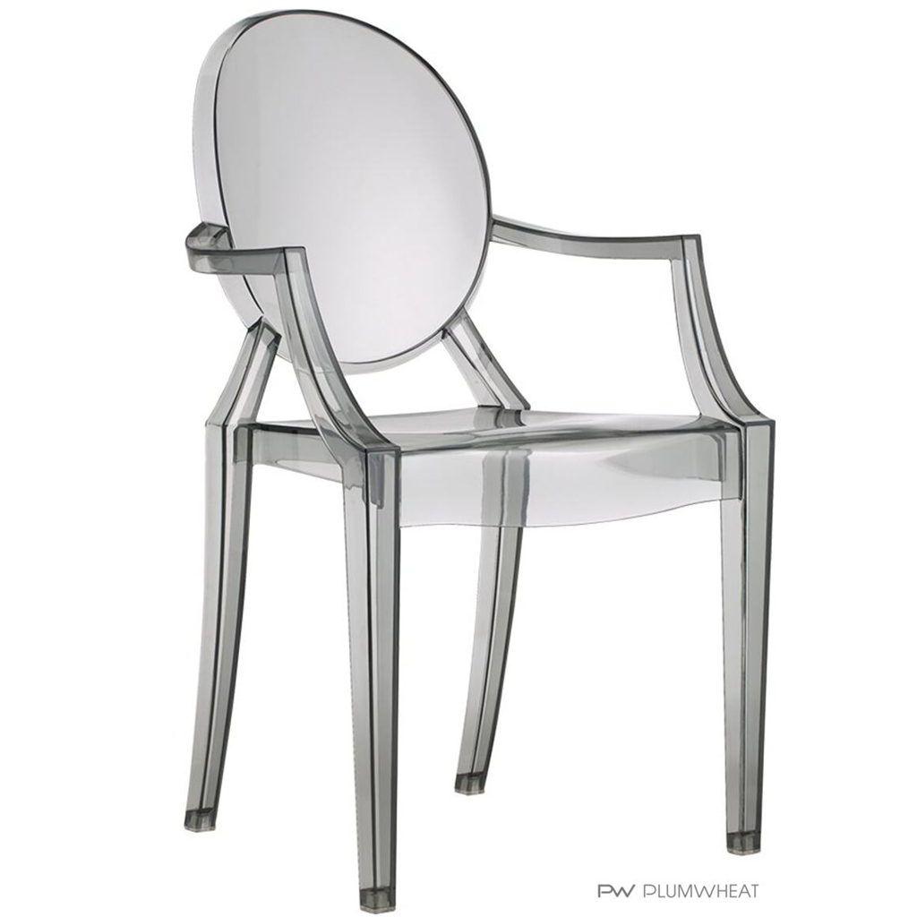 PW855 transparent polycarbonate stacking armchair in smoky grey