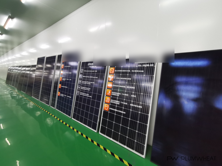 Finished solar modules displayed during an on-site supplier audit in China