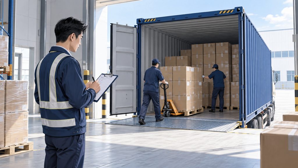 Illustration of container loading supervision and carton checks in China