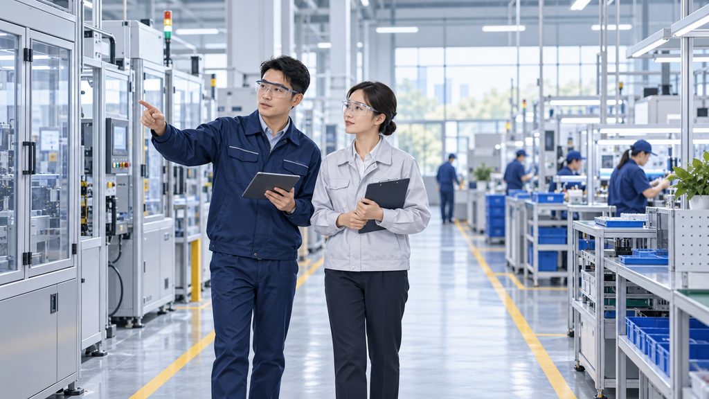 Illustration of a factory audit in China assessing production facilities