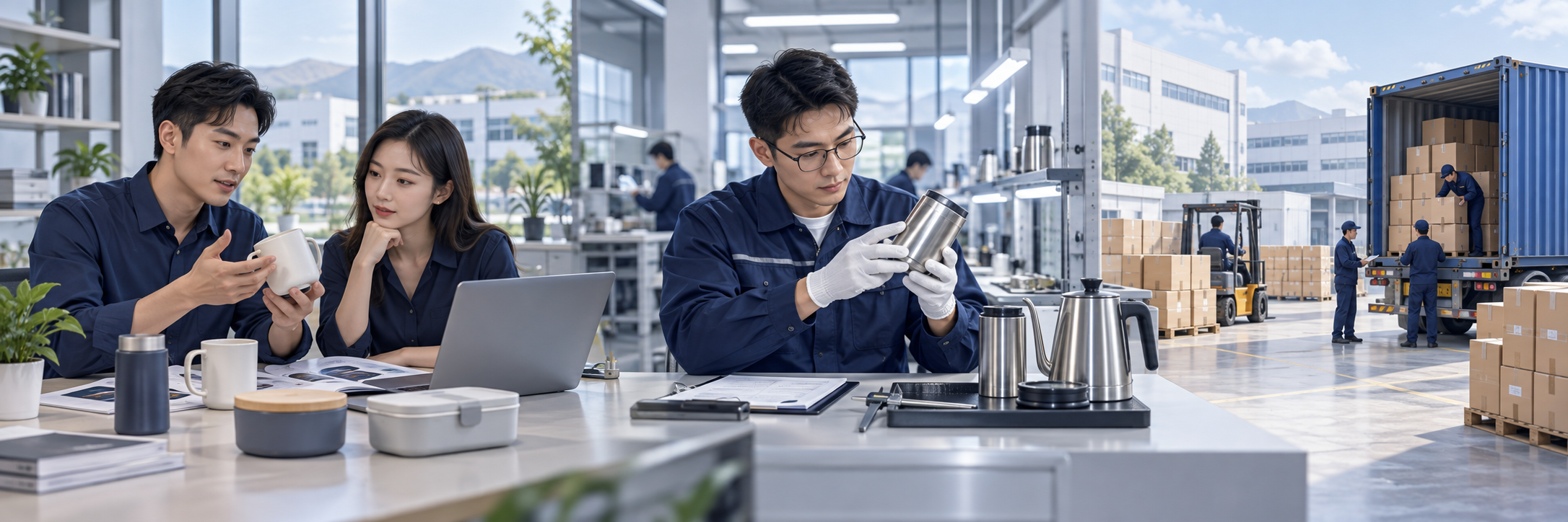 Illustration of sourcing, quality inspection and shipping coordination in China
