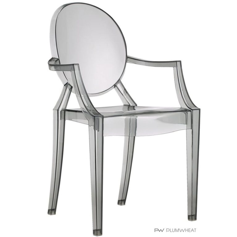 PW855 transparent polycarbonate stacking armchair in smoky grey
